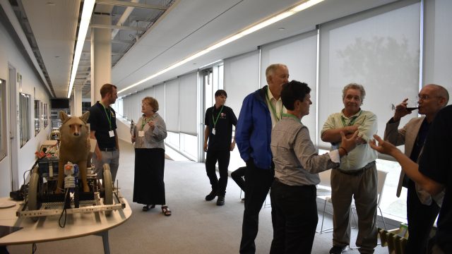 People talking near food